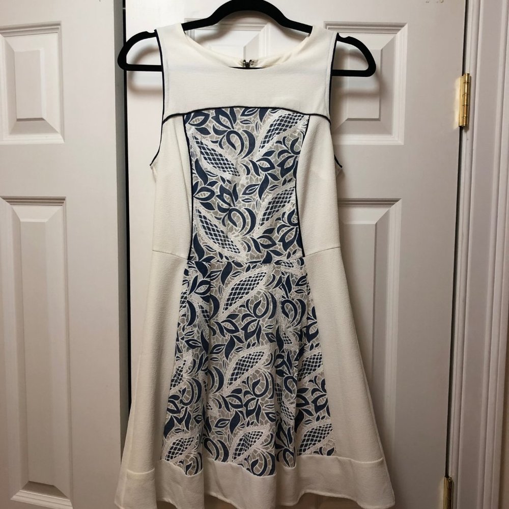 White A-Line Dress with Blue Lace